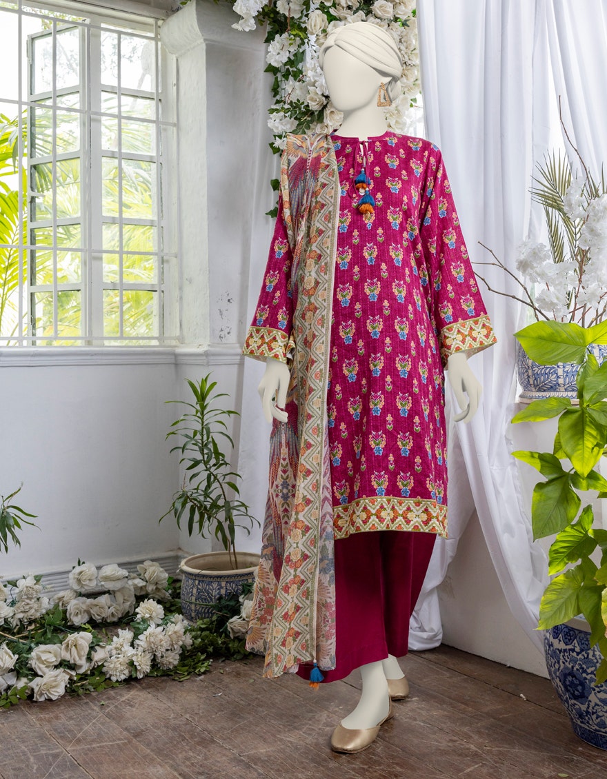 MAGENTA DORIA 3PC PRINTED STITCHED | JJPW-S-JPW-24-025