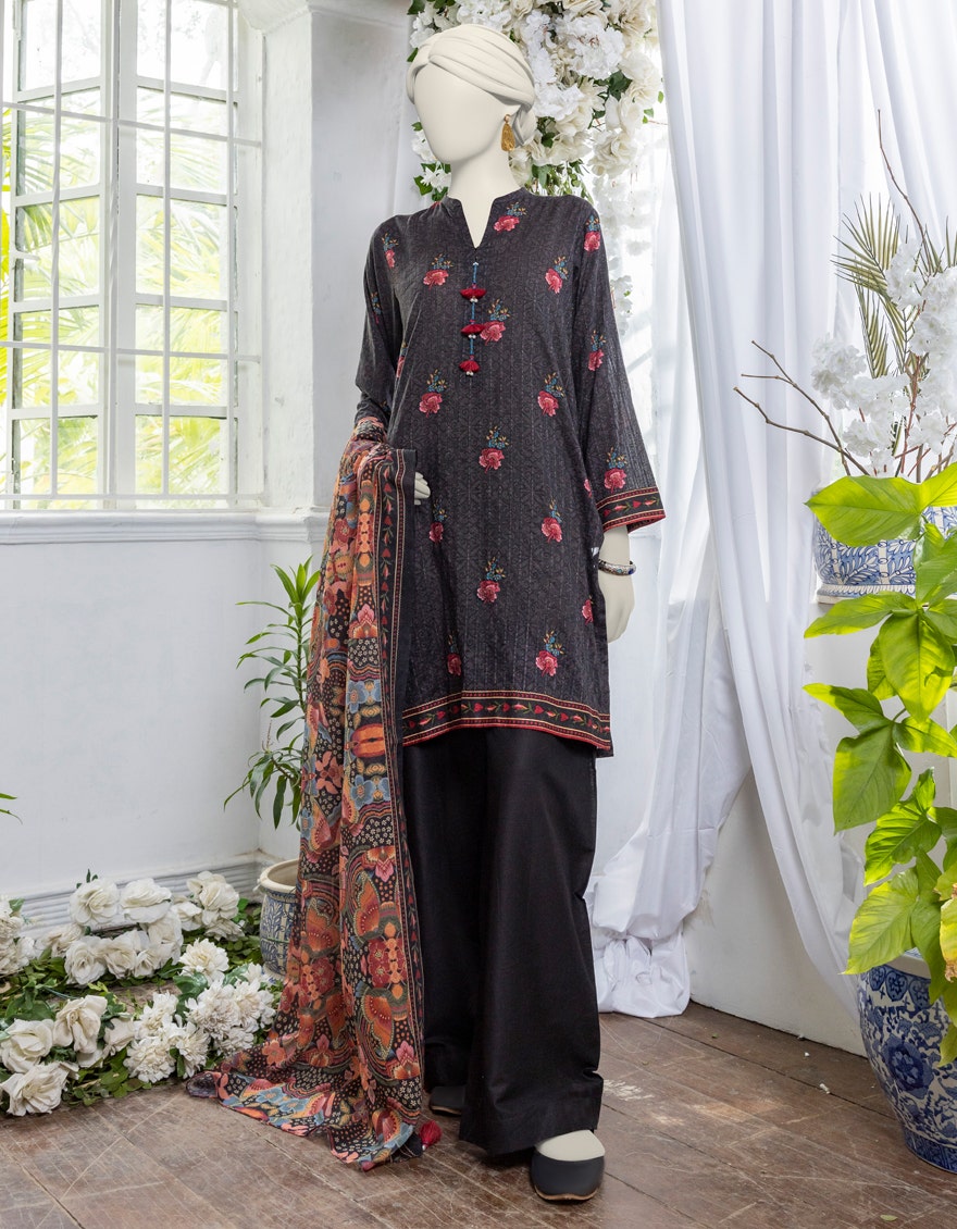 BLACK DORIA 3PC PRINTED STITCHED | JJPW-S-JPW-24-026