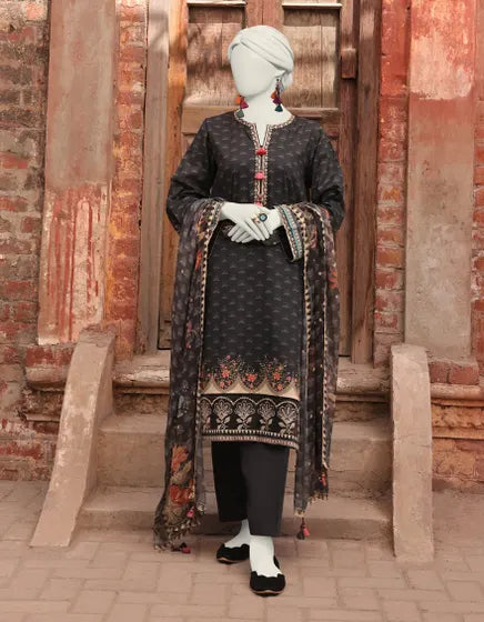 BLACK LAWN UNSTITCHED 3PC | JLAWN-S-24-169