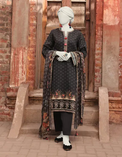 BLACK LAWN UNSTITCHED 3PC | JLAWN-S-24-169