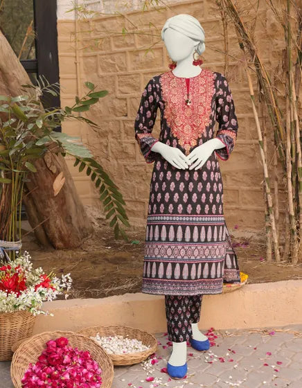 BLACK LAWN STITCHED 2PC | JLAWN-S-JST-24-1644