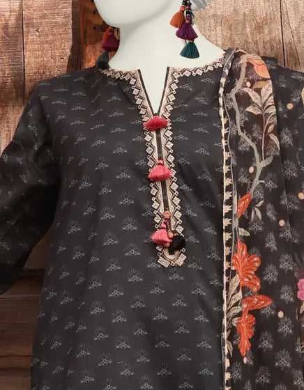 BLACK LAWN UNSTITCHED 3PC | JLAWN-S-24-169