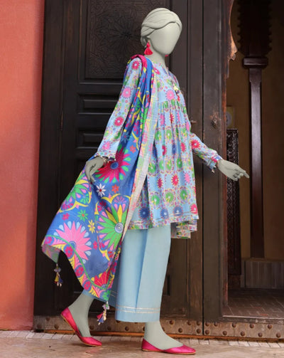 BLUE LAWN PRINTED UNSTITCHED 3PC | JLAWN-S-25-3146
