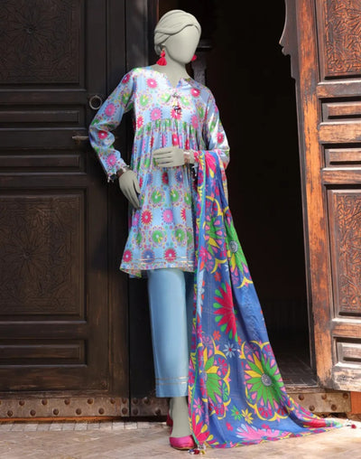 BLUE LAWN PRINTED UNSTITCHED 3PC | JLAWN-S-25-3146